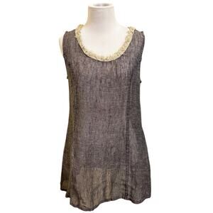 Neesh by D.A.R. Sheer Linen Tunic Tank Brown & Tan Women's XS